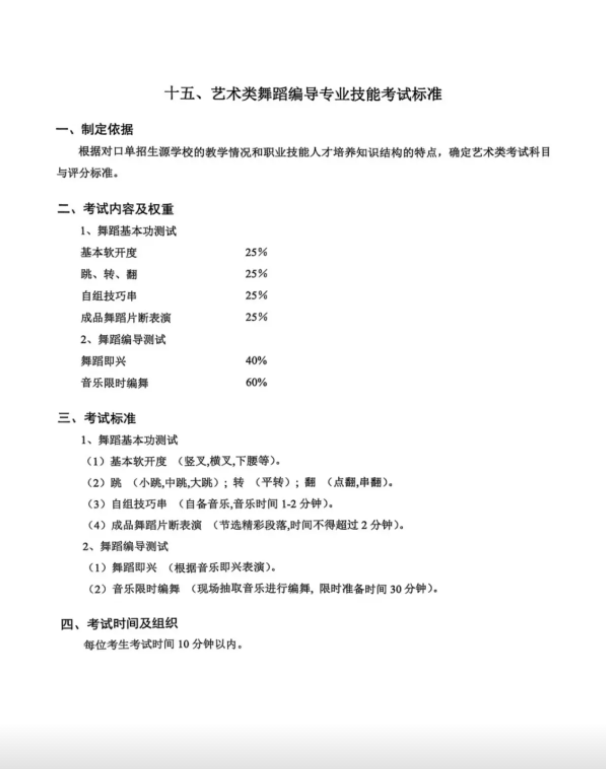 江苏职教高考艺术类专业技能考试大纲